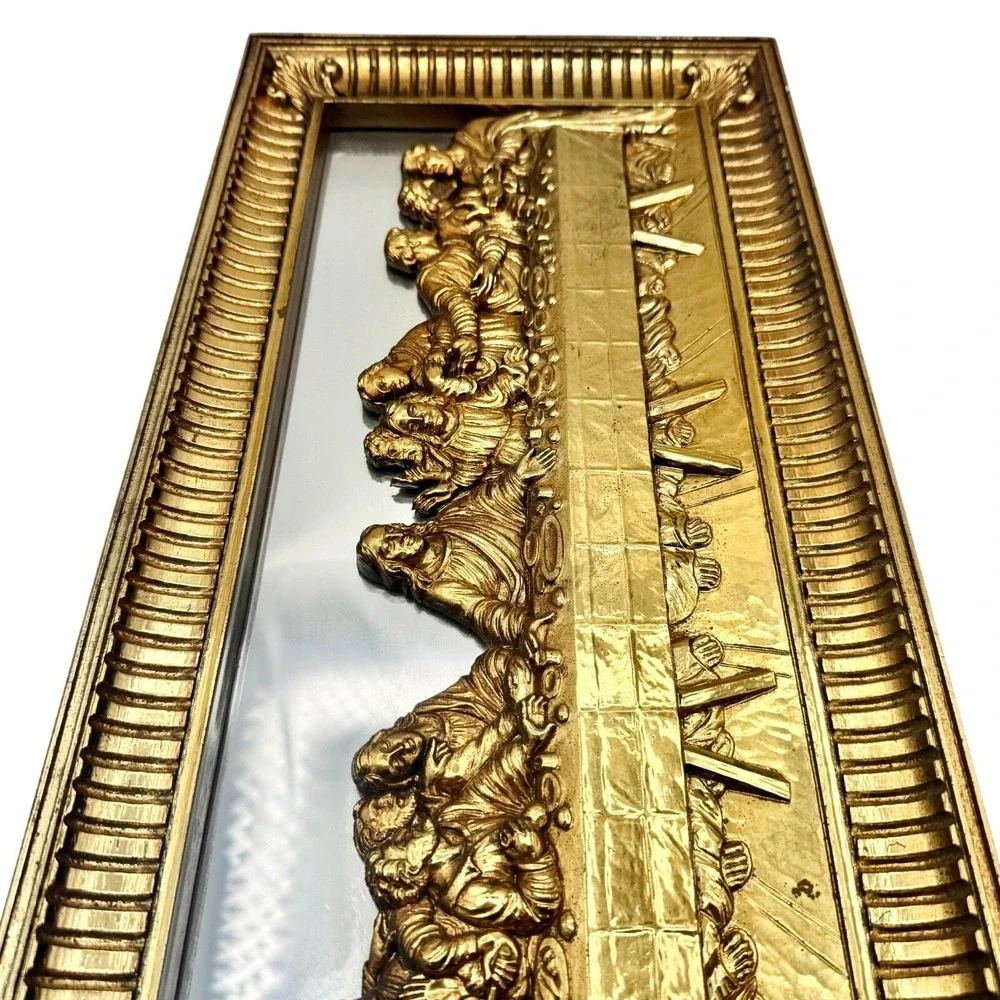Vintage Home Interior Last Supper 3D Gold Mirror Wall Christian Religious Art